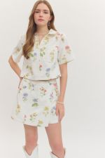 Botanical Print Short Sleeve Cropped Top