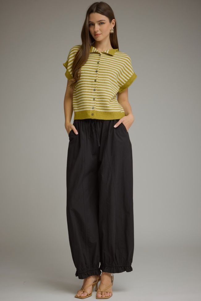 Martini Olive Stripe Cap Sleeve Knit Top