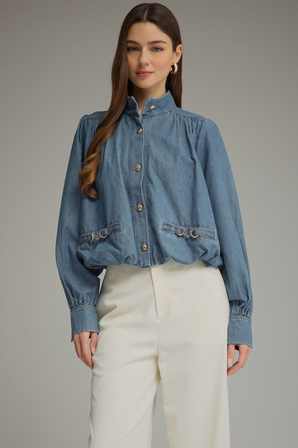 Horse Bit Denim Jacket w/high neckline