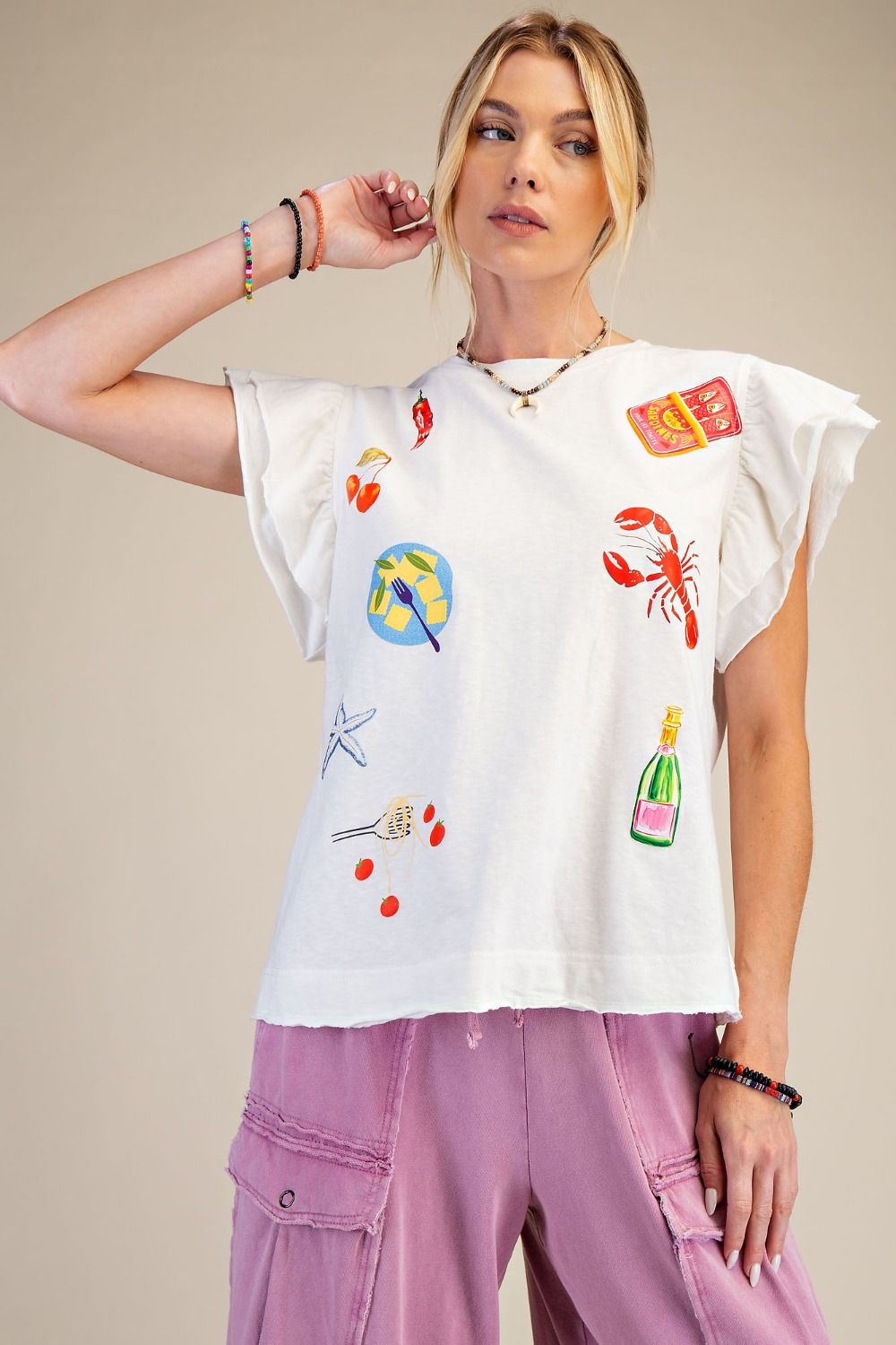 Food Printed Washed Cotton Top
