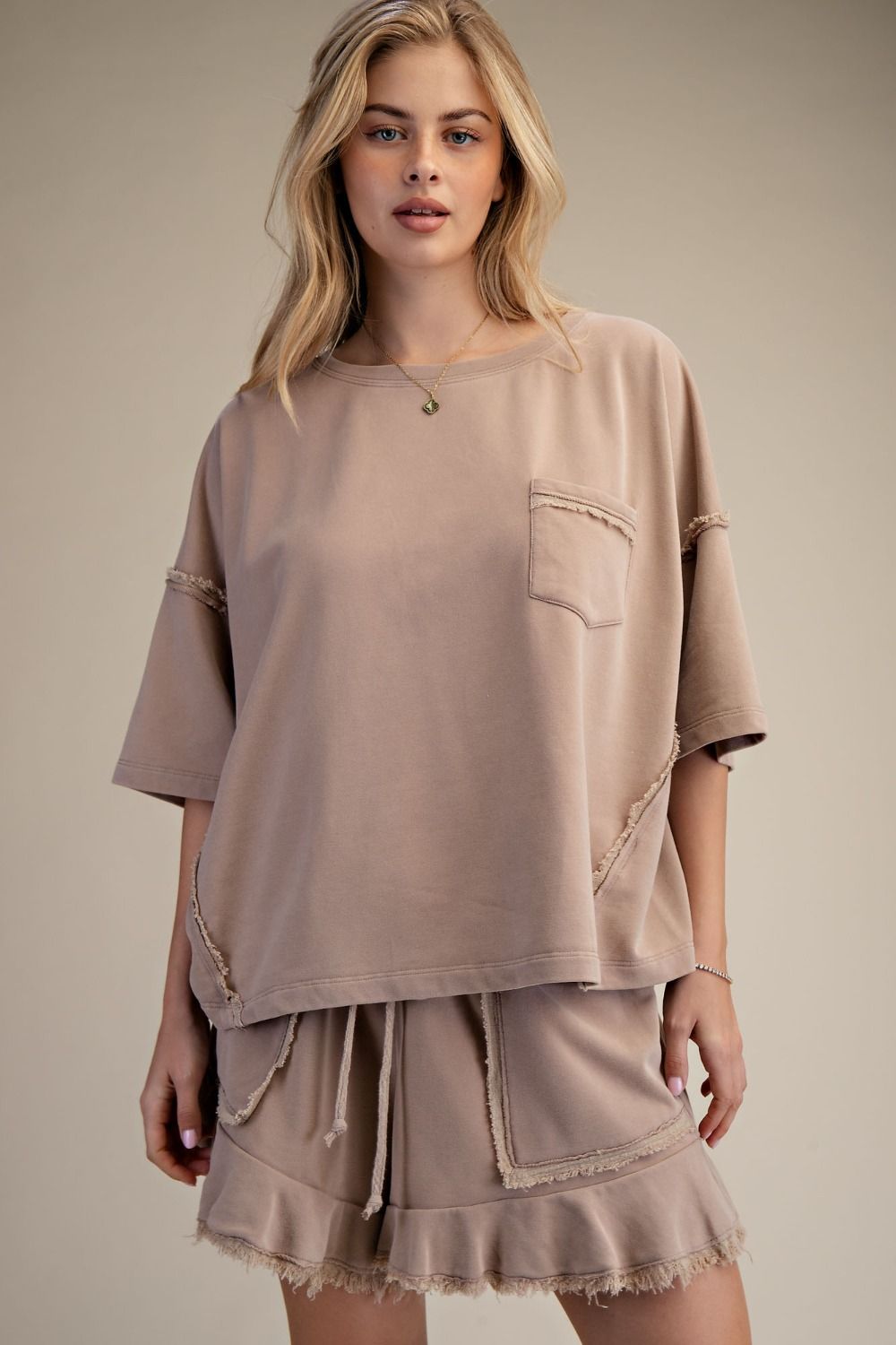 Mocha Washed Terry Boxy Tee