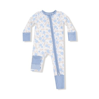 Baby Blue Floral - 2 Way Zipper Romper
