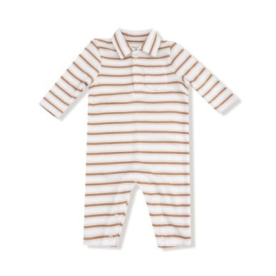 Vintage Stripe - Brown - Polo Romper