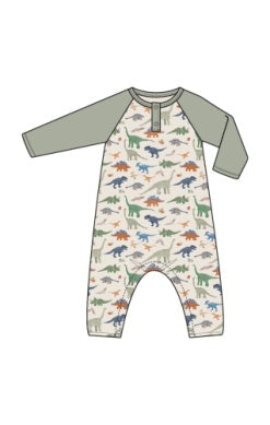 Washy Dinos - L/s Raglan Henley Romper