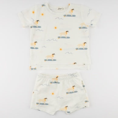 SURFING DOG AOP RAW EDGE TEE & SHORT SET