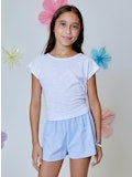 White Top with LT Blue Shorts Set