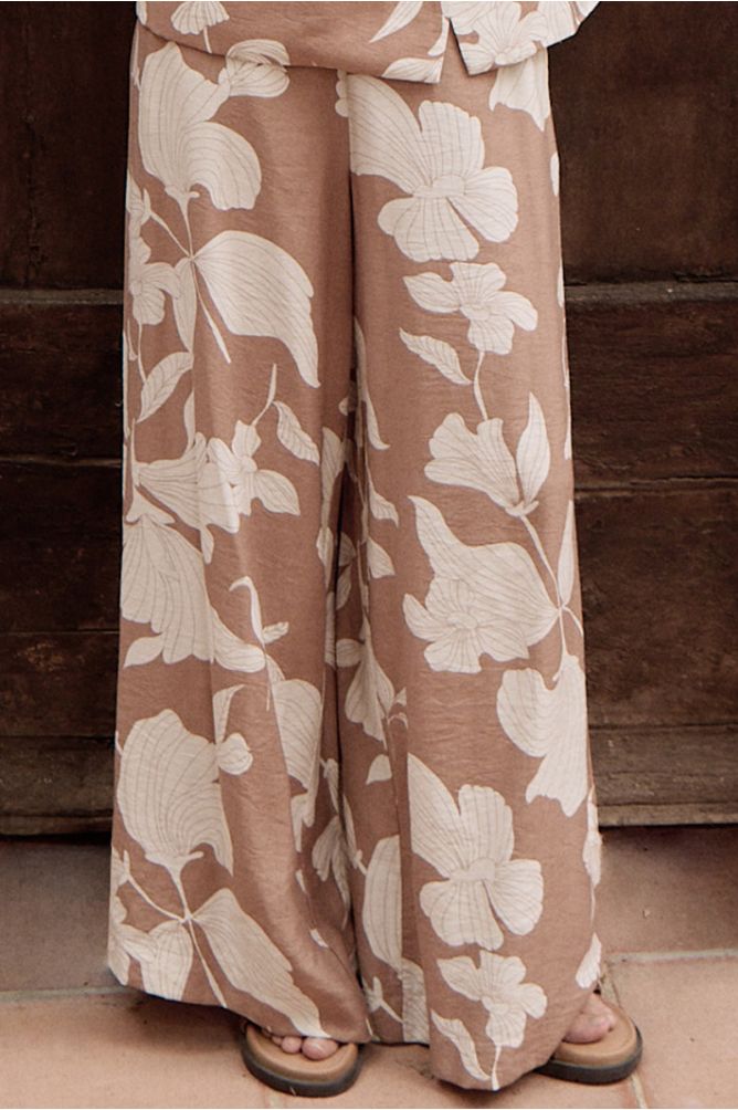 Beige Chloe Wide Pants Printed